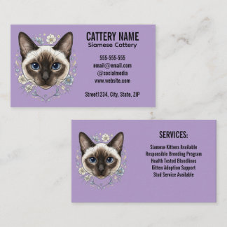 Elegante Siamesen-Katzenzucht Minimalistisches Des Visitenkarte