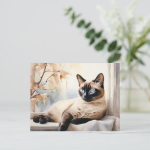 Elegante siamesische Katze Aquarell Postkarte