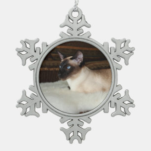 Elegante siamesische Katze Schneeflocken Zinn-Ornament