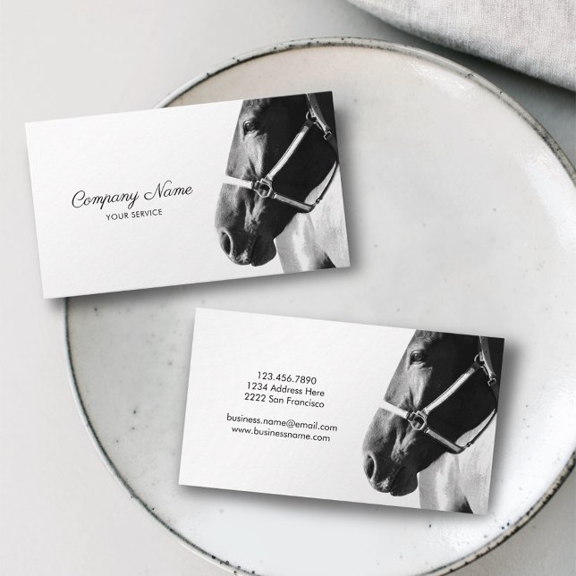 Elegante Side Horse Head White Business Card Visitenkarte (Von Creator hochgeladen)