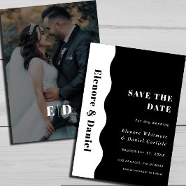 Elegante Side Wave Black and White Foto Wedding Save The Date