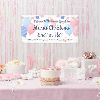 Elegante „Sie oder Er?“ Gender Reveal Ballons Banner