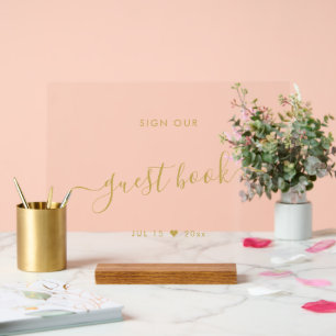Elegante Sign Our Guest Book Wedding Gold Acrylschild