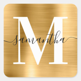 Elegante Signatur Moderne Monogram Gold Foil Quadratischer Aufkleber