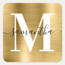 Elegante Signatur Moderne Monogram Gold Foil Quadratischer Aufkleber