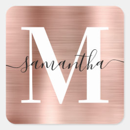Elegante Signatur Moderne Monogram Rose Gold Foil Quadratischer Aufkleber