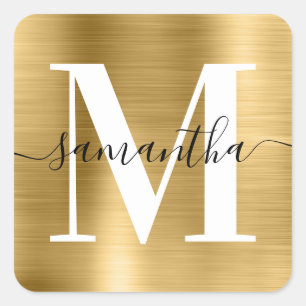 Elegante Signatur Moderne Monogramm Goldfolie Quadratischer Aufkleber