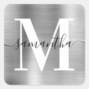 Elegante Signatur Moderne Monogramm-Silberfolie Quadratischer Aufkleber