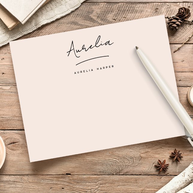 Elegante Signatur Personalisiert Stationery Blush Mitteilungskarte (Von Creator hochgeladen)