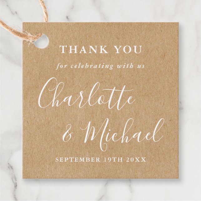 Elegante Signatur Rustic Kraft Vielen Dank Geschenkanhänger (Vorderseite)