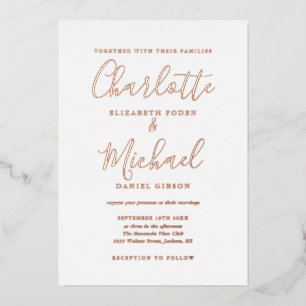 Elegante Signatur-Script Hochzeit-Rose Folieneinladung