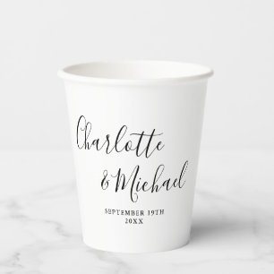 Elegante Signatur-Script Schwarz-Weiß-Hochzeit Pappbecher