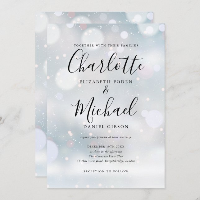 Elegante Signatur Winterfrosthochzeit Einladung (Vorne/Hinten)
