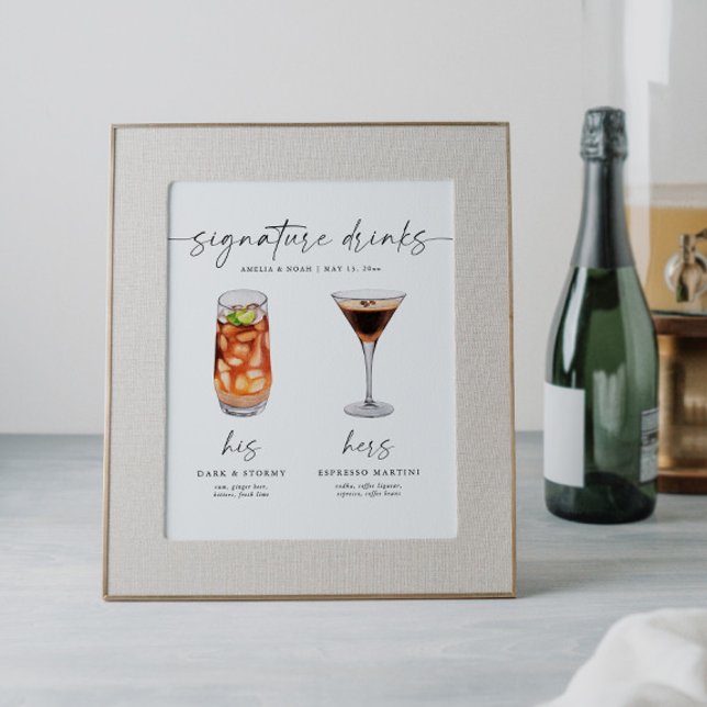 Elegante Signature Drinks Hochzeitssymbol für Bar Poster (Von Creator hochgeladen)