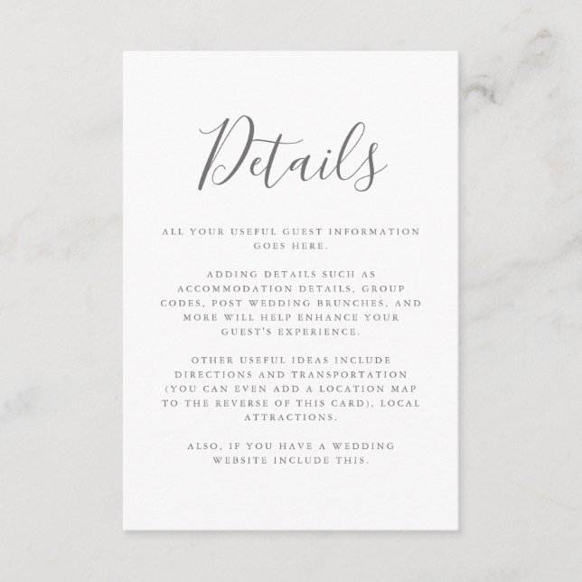 Elegante Signature Guest Information Details Begleitkarte (Vorderseite)