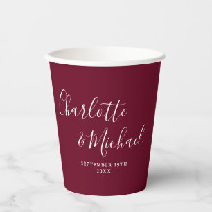 Elegante Signature Script Burgundy Hochzeit Pappbecher