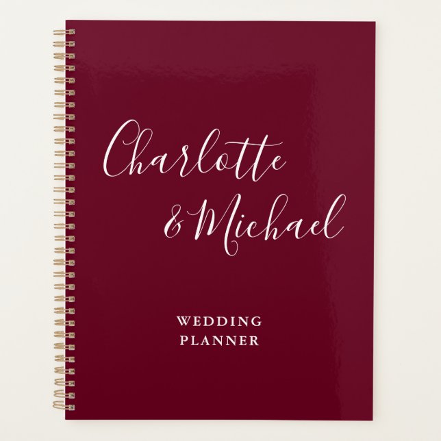 Elegante Signature Script Burgundy Hochzeit Planer (Vorderseite)