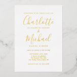 Elegante Signature Script Calligraphy Wedding Gold Folieneinladung<br><div class="desc">Diese elegante,  echte Goldfolie-Hochzeitseinladung mit ihren charakteristischen Stilnamen kann mit Ihren Informationen in schicker Schrift personalisiert werden. Entwickelt von Thisisnotme©</div>