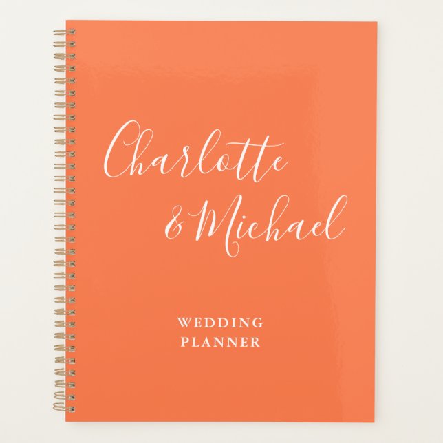 Elegante Signature Script Coral Hochzeit Planer (Vorderseite)