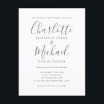 Elegante Signature Script-Hochzeit Einladungspostkarte<br><div class="desc">Diese elegante,  graue und weiße Hochzeitseinladung kann mit Ihren Informationen in chic gray Schrift personalisiert werden. Entwickelt von Thisisnotme©</div>