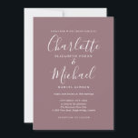 Elegante Signature Script Mauve Wedding Einladung<br><div class="desc">Die elegante,  lila und weiße Hochzeitseinladung mit ihren charakteristischen Stilnamen kann mit Ihren Informationen in einer schicken,  weißen Schrift personalisiert werden. Entwickelt von Thisisnotme©</div>