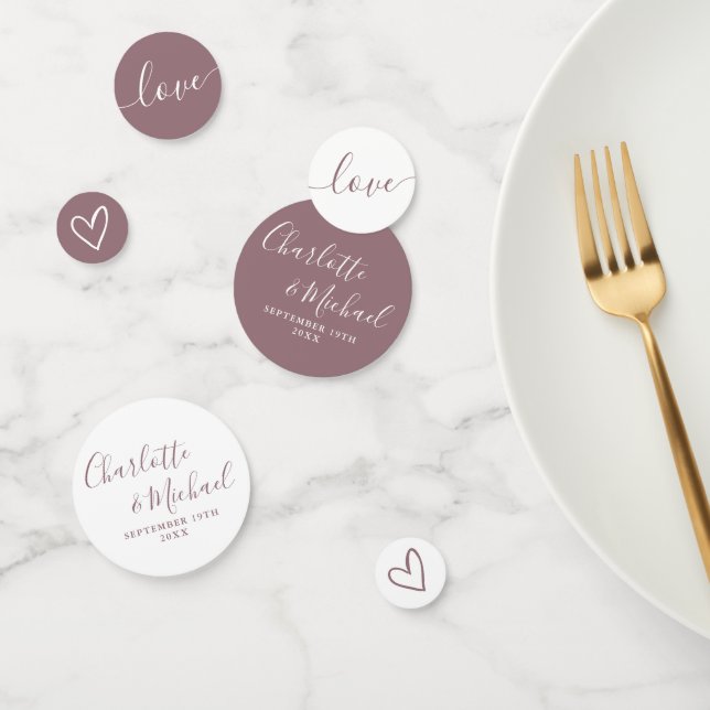 Elegante Signature Script Mauve Wedding Konfetti (Gruppe)