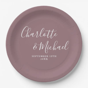 Elegante Signature Script Mauve Wedding Pappteller