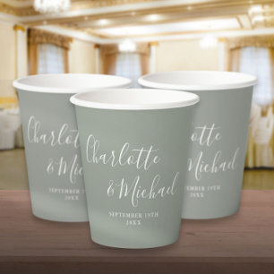 Elegante Signature Script Sage Green Wedding Pappbecher
