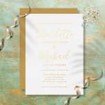 Elegante Signature Script Wedding Gold Folieneinladung<br><div class="desc">Diese elegante Hochzeitseinladung mit echter Goldfolie und prächtigen Stilnamen kann mit Ihren Informationen in schicken Schriften personalisiert werden. Entwickelt von Thisisnotme©</div>