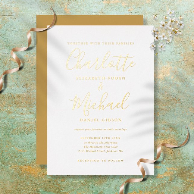 Elegante Signature Script Wedding Gold Folieneinladung (Von Creator hochgeladen)