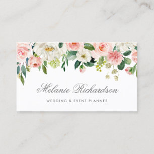 Elegante Silber-Aquarell-Rosa-Errötung-Weiße Blüte Visitenkarte