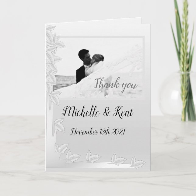 Elegante Silber-Blätter geklappt Dankeschön-Karte Karte (Vorderseite)