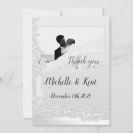 Elegante Silber-Blätter Hochzeit Danke Flachkarte Karte