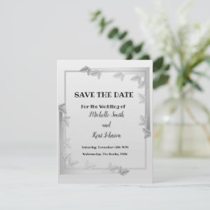 Elegante Silber-Blätter Save the Date flache Karte
