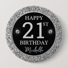 Elegante Silber Glitter Diamanten Geburtstag Button