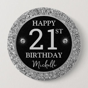 Elegante Silber Glitter Diamanten Geburtstag Button
