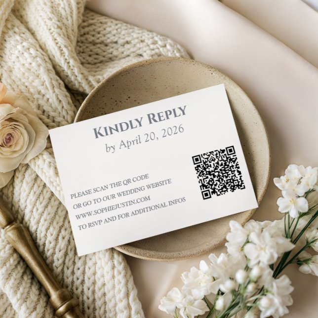 Elegante Silber-Grau-Hochzeit mit QR-Code RSVP Karte (Von Creator hochgeladen)
