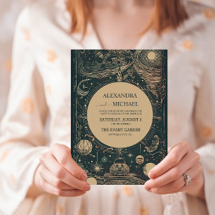 Elegante Silber-Grün-Tarot-Hochzeit Einladung