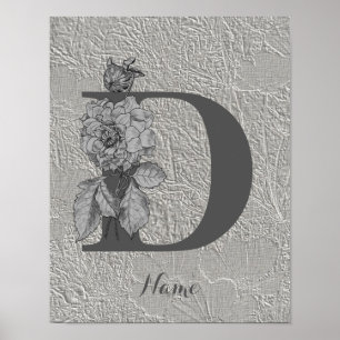 Elegante Silber-Pfingstrose mit Monogramm Anfangsb Poster