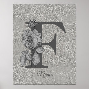Elegante Silber-Pfingstrose mit Monogramm Anfangsb Poster