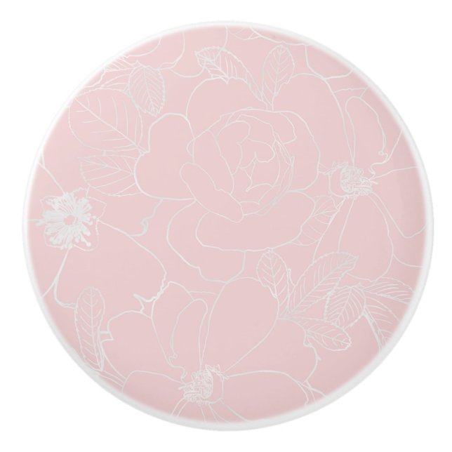 Elegante Silber-Rose floral Zeichnend rosa Design Keramikknauf (Vorderseite)