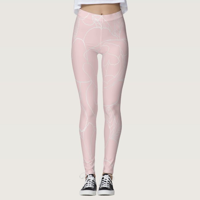 Elegante Silber-Rose floral Zeichnend rosa Design Leggings (Vorderseite)