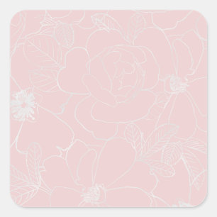 Elegante Silber-Rose floral Zeichnend rosa Design Quadratischer Aufkleber
