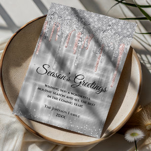 Elegante Silber-Roségold-Glitter-Tropfen Feiertage