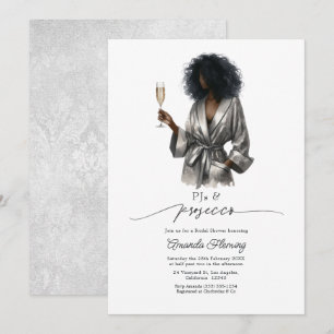 Elegante Silber-Satin-Pyjamas und Prosecco-Jungges Einladung