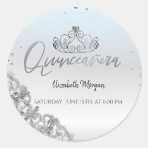 Elegante Silber-Tiara, Diamanten Quinceañera Runder Aufkleber