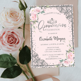Elegante Silber-Tiara, Diamantene rosa Blumen Quin Einladung