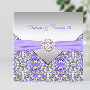 Elegante Silber- und Lavendel-Lila-Spitze Hochzeit Einladung