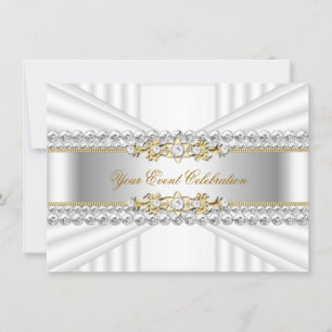 Elegante Silber-Weiß-Gold-Geburtstagsfeier Einladung