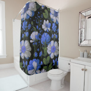 Elegante silberblaue, elegante Retrofloralen Duschvorhang